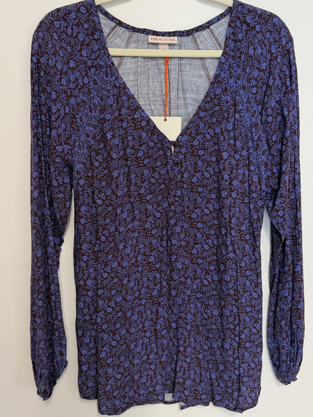 Knox Rose Purple and Brown Floral V-Neck Long Sleeve Top